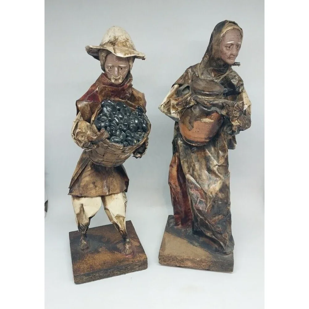 VTG Mexican Folk Art Paper Mache Sculpture Figurines Village People